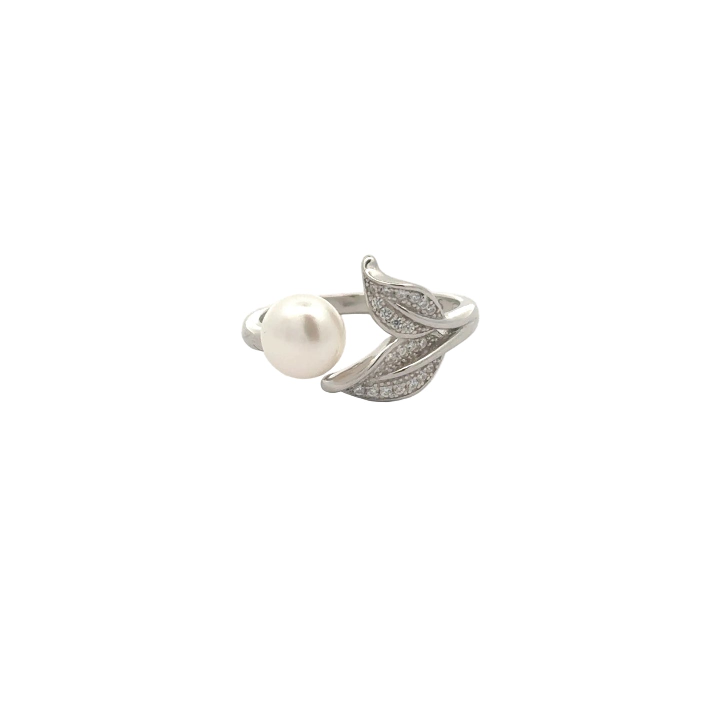 Exquisite Nature Ring | Imitation Pearl with Sparkling Leaf Motifs