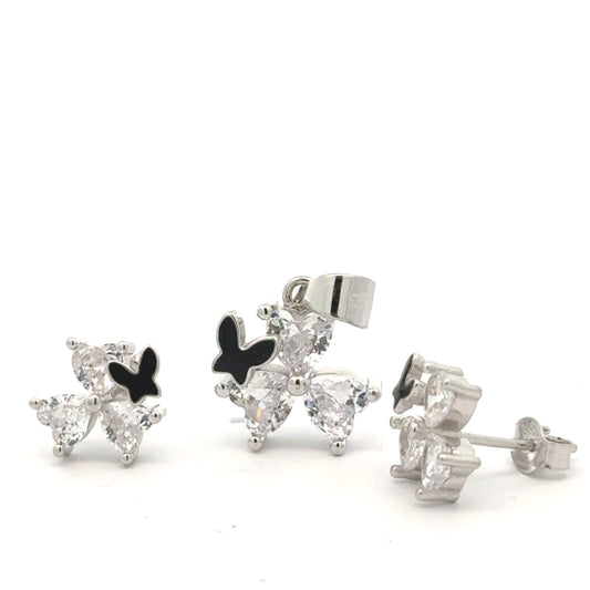 Elegant Butterfly Stud Earrings and Pendant