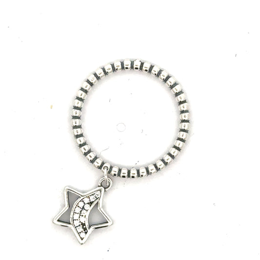 Charming Star and Moon Pendant Ring