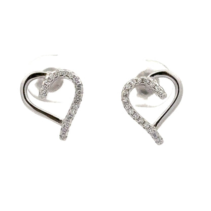Elegant Open Heart Stud Earrings | Silver-Tone with Sparkling Accents