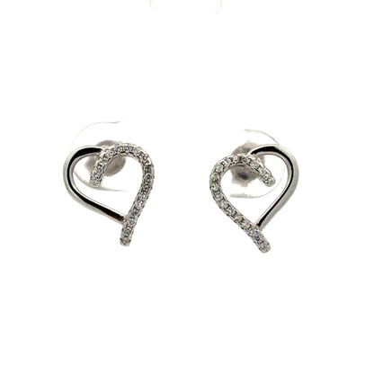 Elegant Open Heart Stud Earrings | Silver-Tone with Sparkling Accents