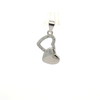 Stunning Layered Heart Pendant | Polished Silver-Tone with Sparkling Accents
