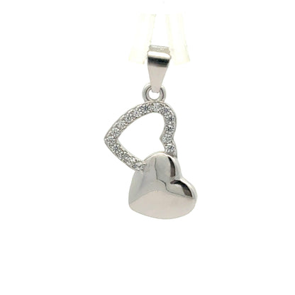 Stunning Layered Heart Pendant | Polished Silver-Tone with Sparkling Accents
