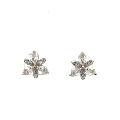 Stunning Floral Stud Earrings | Pear & Round Crystal Cluster Design