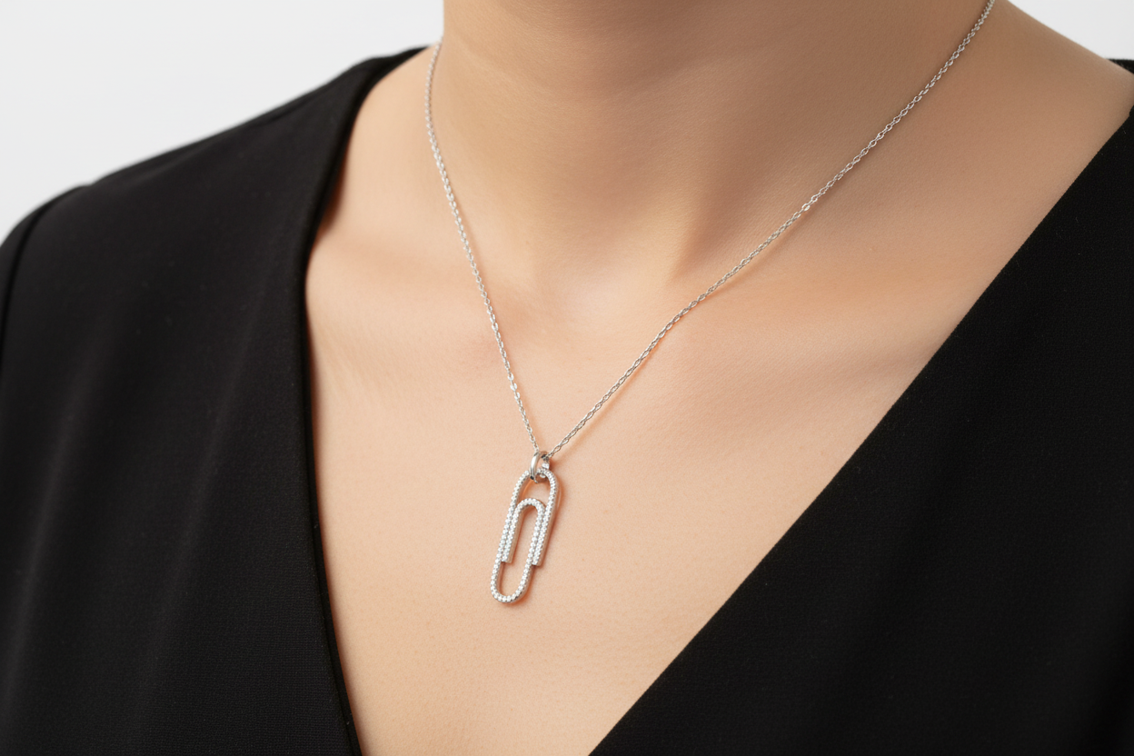 Paperclip Pendant Necklace | 925 Silver