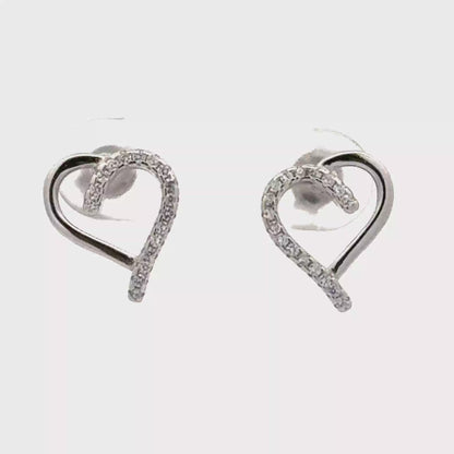 Elegant Open Heart Stud Earrings | Silver-Tone with Sparkling Accents
